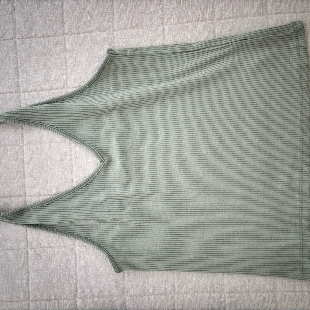 American Eagle Outfitters Green Ribbed Fitted Tank Top